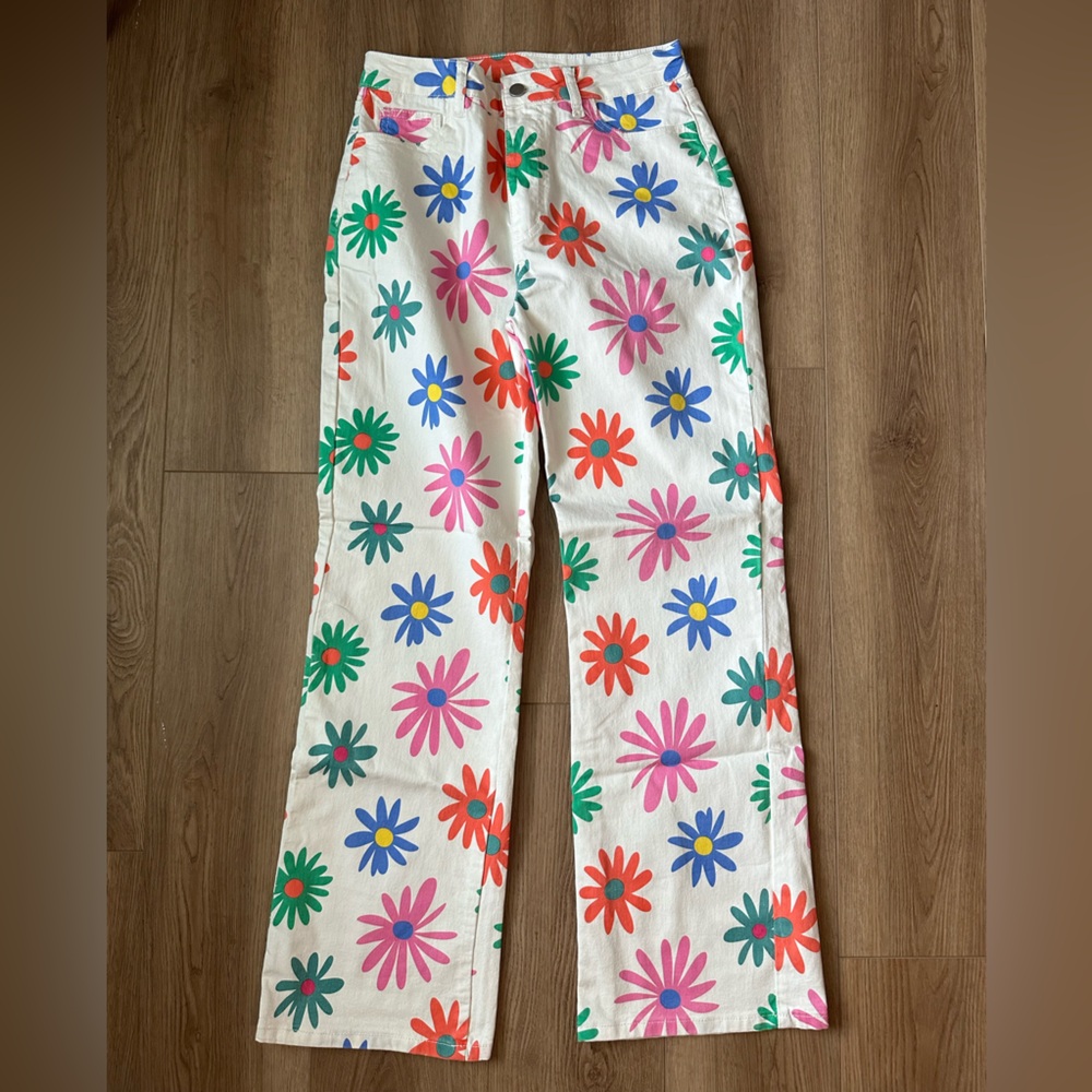 Floral printed flare jeans
